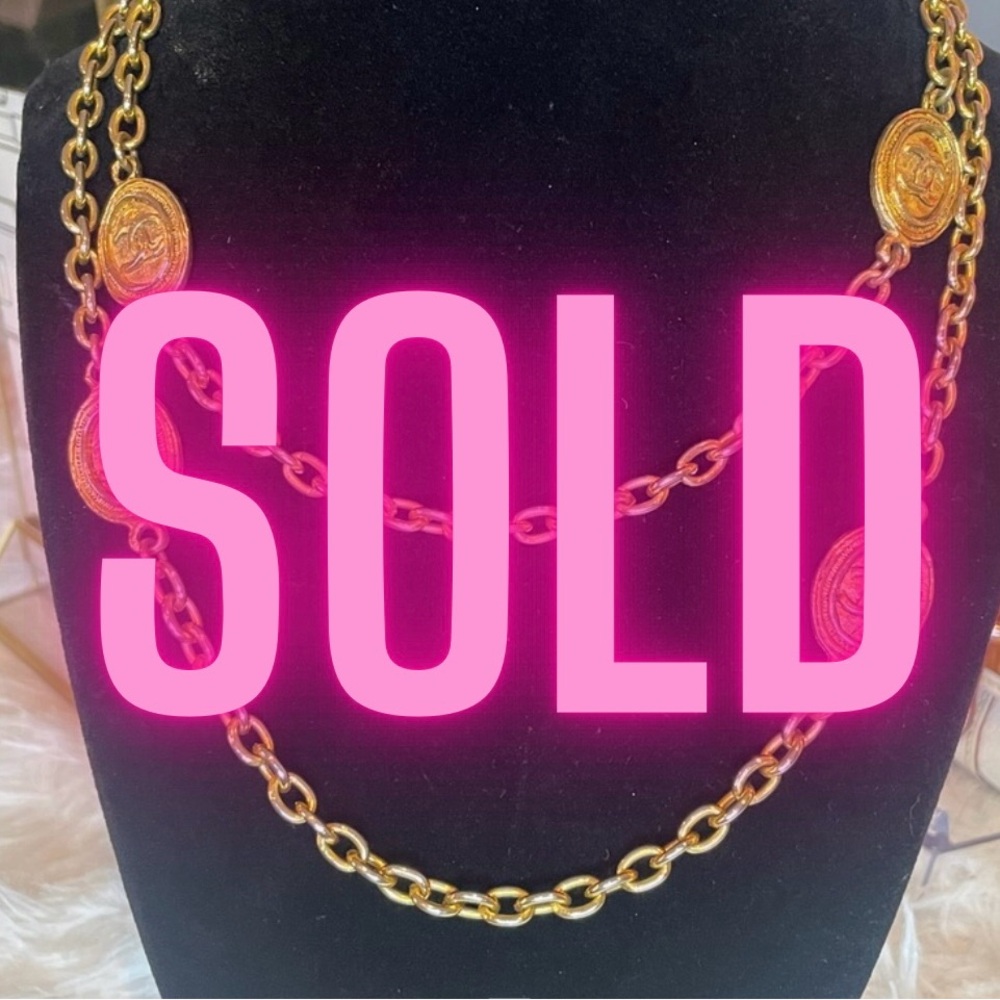 CHANEL  Vintage Medallion Necklace 24K GP 22” drop.